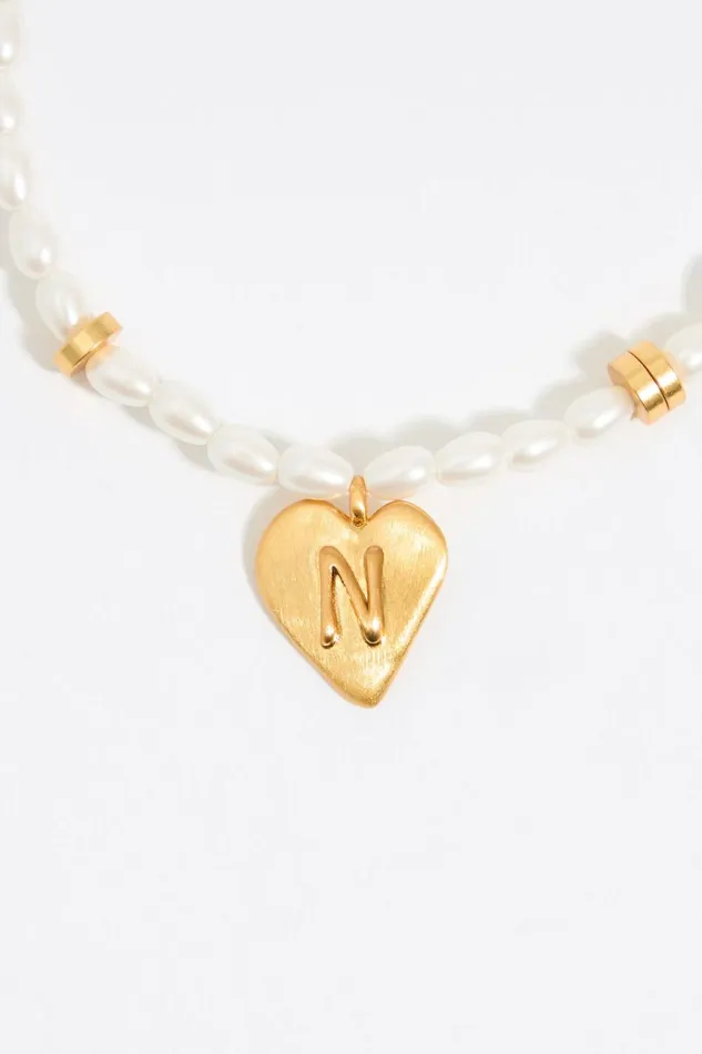 Letter N Heart And Pearl Bracelet Gold Women Bimba Y Lola Alphabet