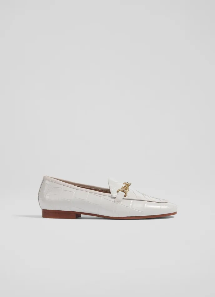 LK Bennett Adalynn White Leather Snaffle Loafers Women Flats
