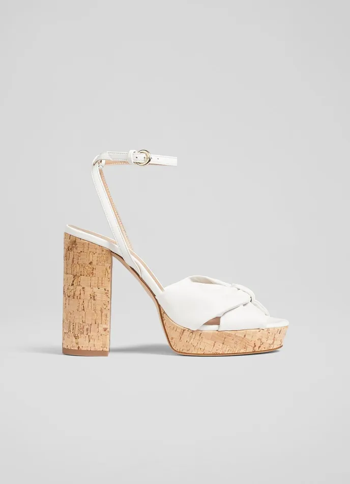 LK Bennett Amanda White Leather And Cork Platform Sandals Women Sandals