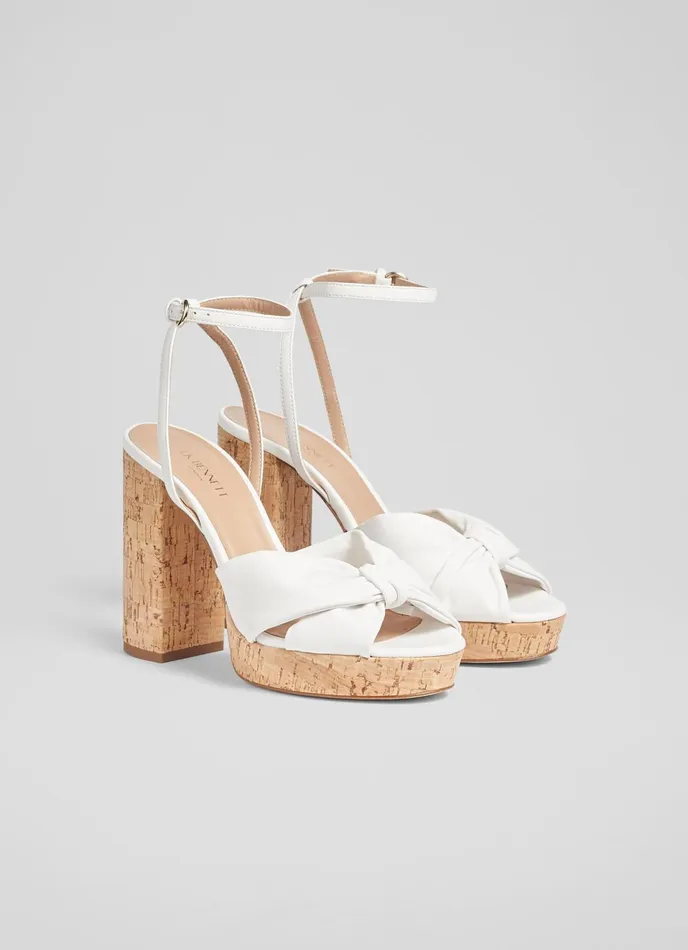 LK Bennett Amanda White Leather And Cork Platform Sandals Women Sandals
