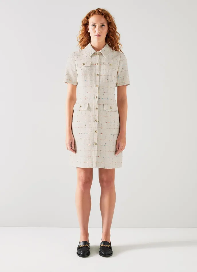LK Bennett Bellmer Cream Italian Tweed Dress Women Dresses