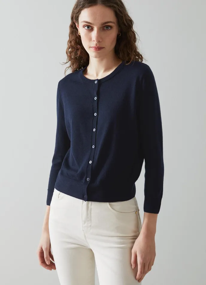 LK Bennett Bonnie Black Merino Wool Cardigan Women Tops