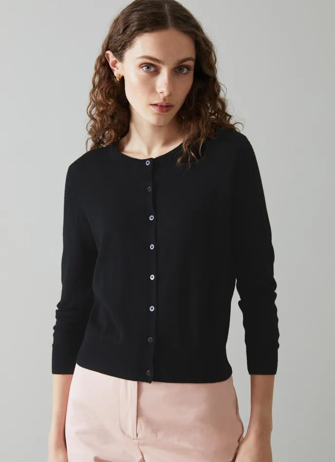 LK Bennett Bonnie Black Merino Wool Cardigan Women Tops