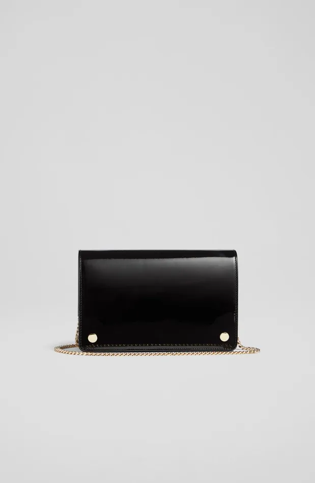 LK Bennett Cici Black Patent Leather Clutch Bag Women Clutch Bags