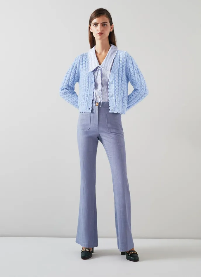 LK Bennett Coleen Pale Blue Responsible Wool Standard WoolBlend Cardigan Women Knitwear LK Bennett Coleen Pale Blue Responsible Wool Standard WoolBlend Cardigan Women Knitwear