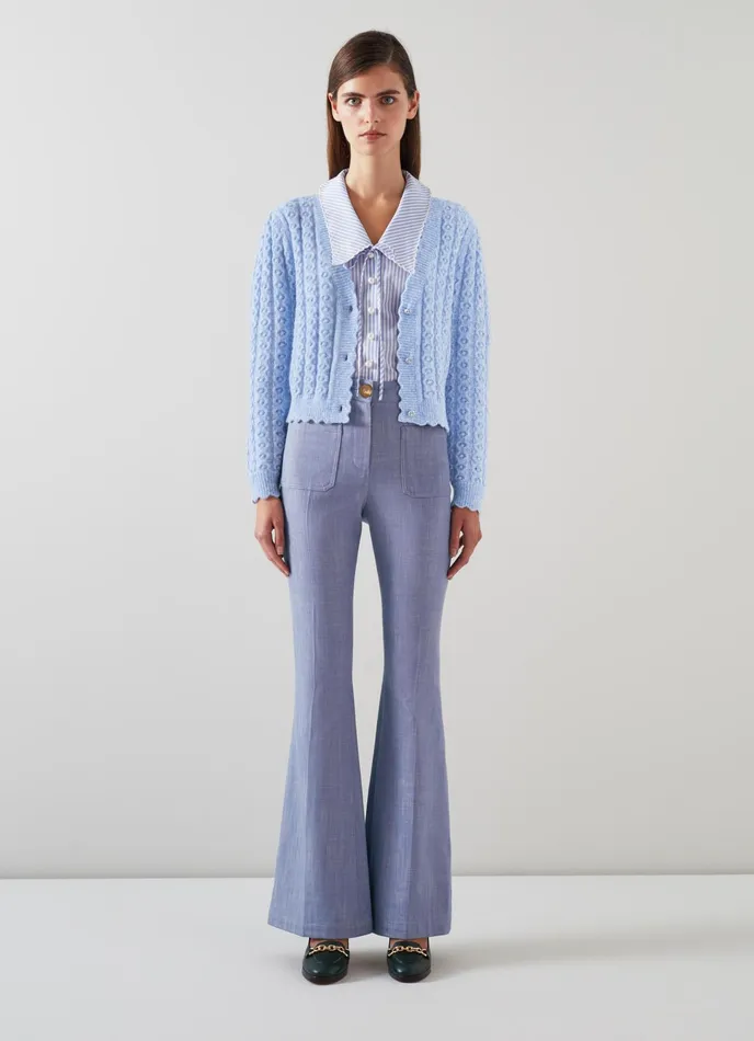 LK Bennett Coleen Pale Blue Responsible Wool Standard WoolBlend Cardigan Women Knitwear