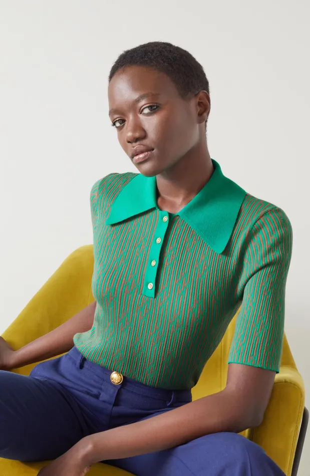 LK Bennett Crawford Green Lenzing Ecovero Viscose Blend Jacquard Top Women Tops