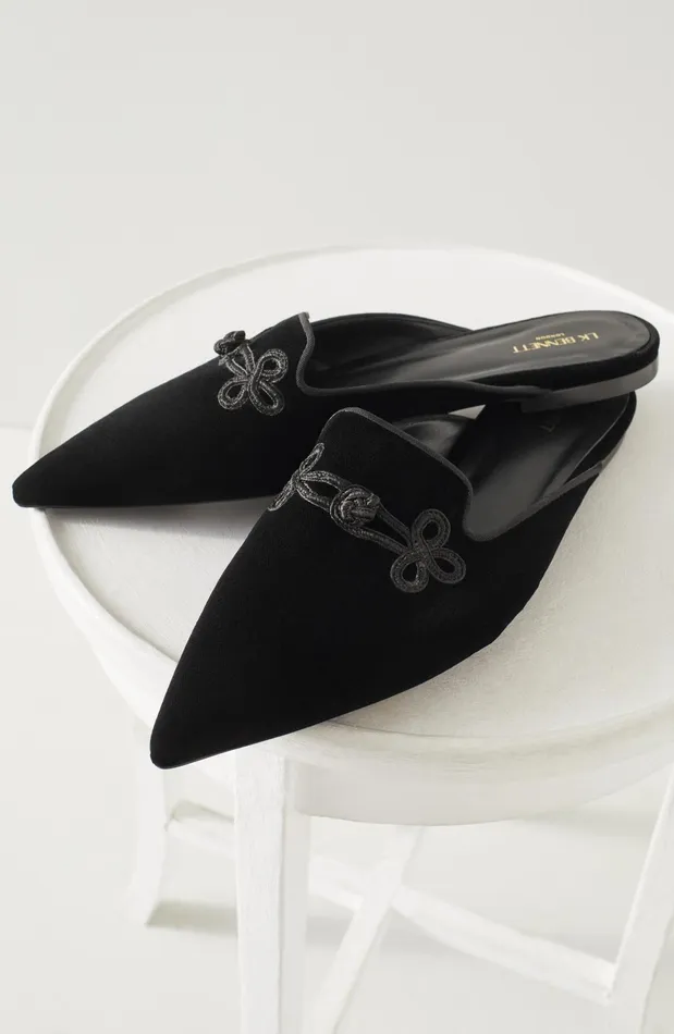 LK Bennett Delta Black Velvet Slipper Mule Women Flats
