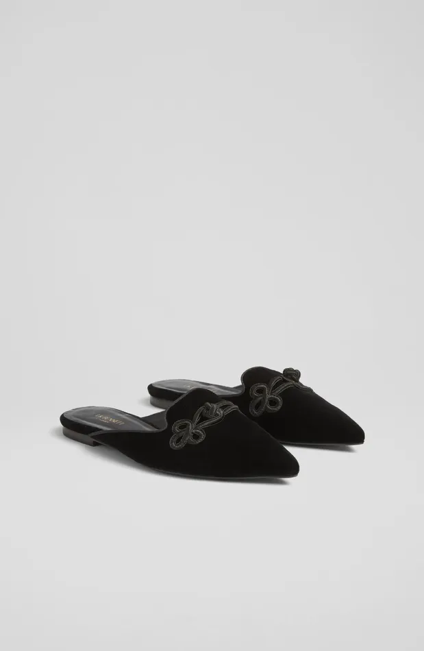 LK Bennett Delta Black Velvet Slipper Mule Women Flats