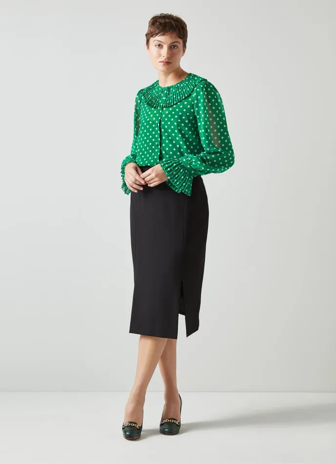 LK Bennett Dita Green And Blue Spot Print Blouse Women Tops