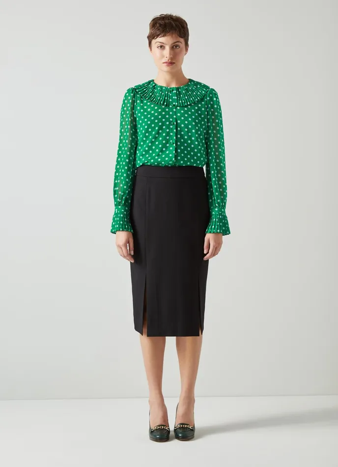 LK Bennett Dita Green And Blue Spot Print Blouse Women Tops