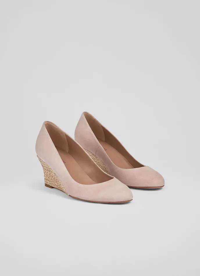 LK Bennett Eevi Pink Suede Espadrille Wedges Women Court Shoes