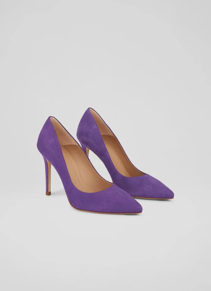 LK Bennett Fern Plum Suede Pointed Toe Courts Women Court Shoes