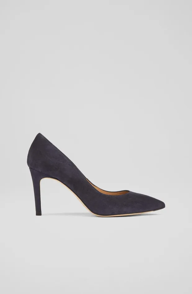 LK Bennett Floret Black Suede Pointed Toe Courts Women Court Shoes