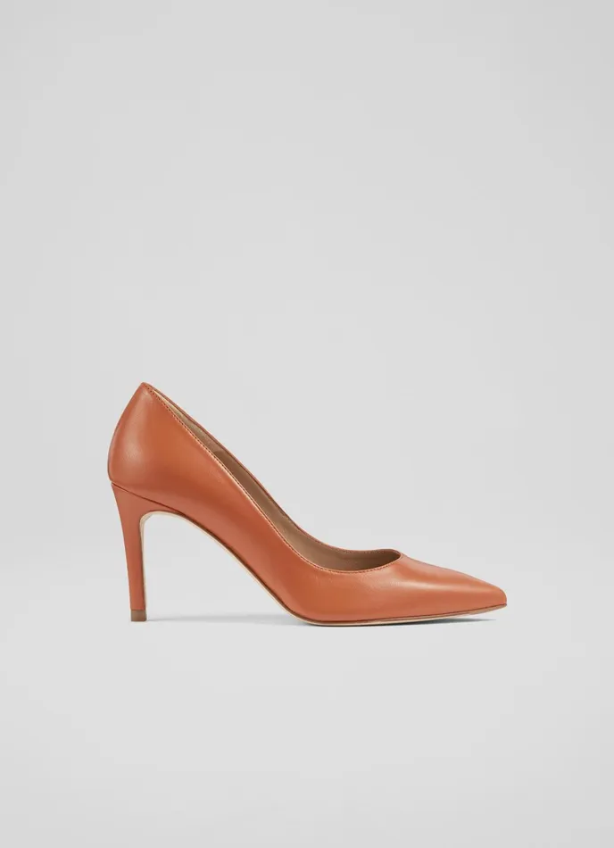 LK Bennett Floret Nude 1 Leather Pointed Toe Courts Women Court Shoes