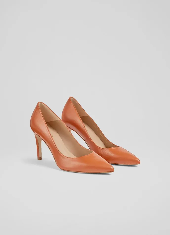 LK Bennett Floret Nude 1 Leather Pointed Toe Courts Women Court Shoes