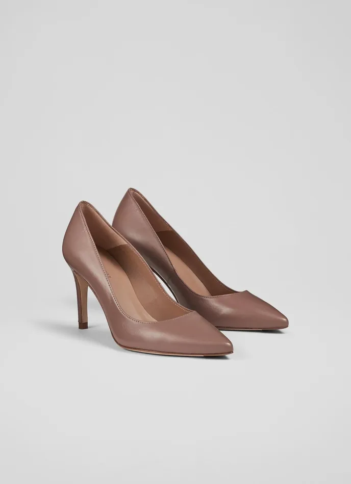 LK Bennett Floret Nude 1 Leather Pointed Toe Courts Women Court Shoes