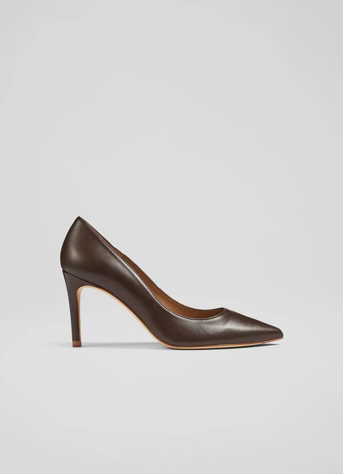 LK Bennett Floret Nude 1 Leather Pointed Toe Courts Women Court Shoes