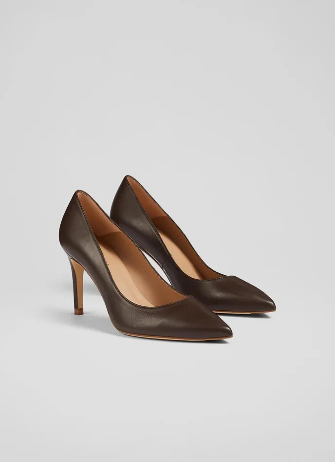 LK Bennett Floret Nude 1 Leather Pointed Toe Courts Women Court Shoes