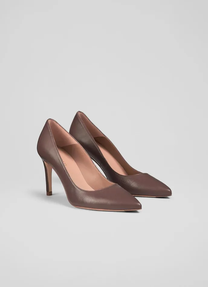 LK Bennett Floret Nude 1 Leather Pointed Toe Courts Women Court Shoes