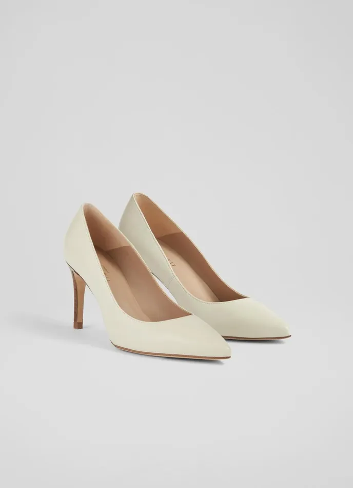 LK Bennett Floret Nude 1 Leather Pointed Toe Courts Women Court Shoes