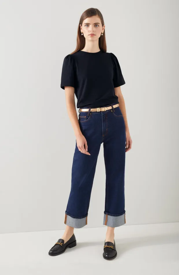 LK Bennett Issy Black Organic Cotton TShirt Women Tops
