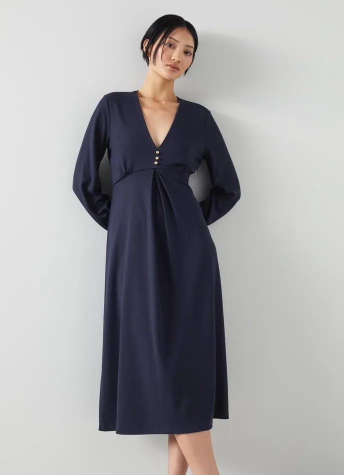 LK Bennett Jenny Navy Lenzing Ecovero Viscose Blend Dress Women Dresses