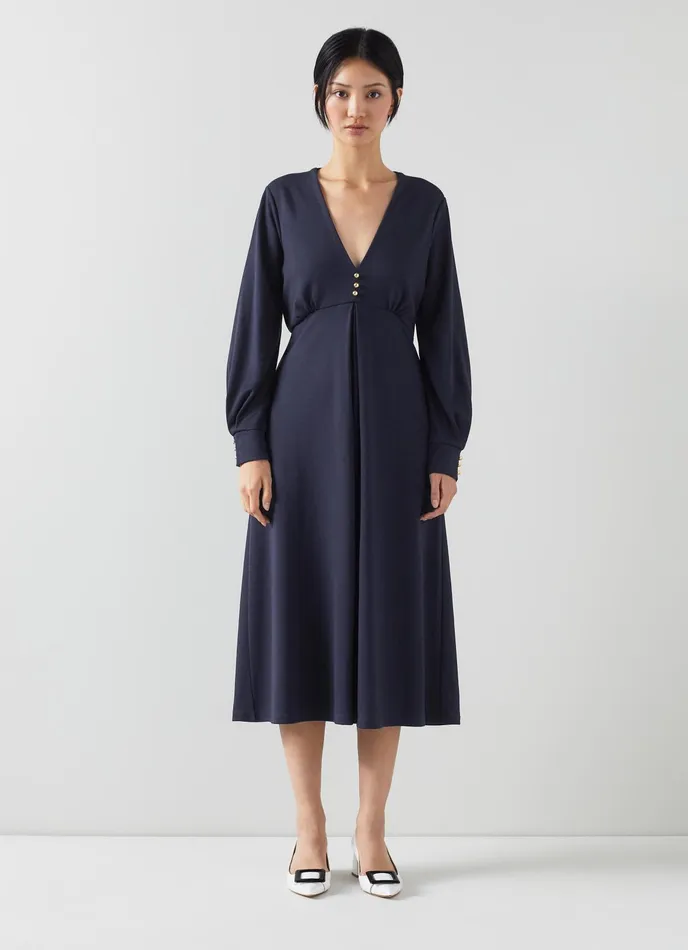 LK Bennett Jenny Navy Lenzing Ecovero Viscose Blend Dress Women Dresses