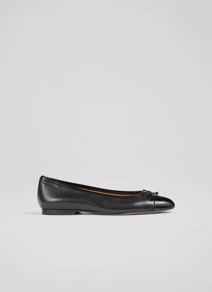 LK Bennett Kara Black Leather And Patent Toe Cap Ballet Flats Women Flats