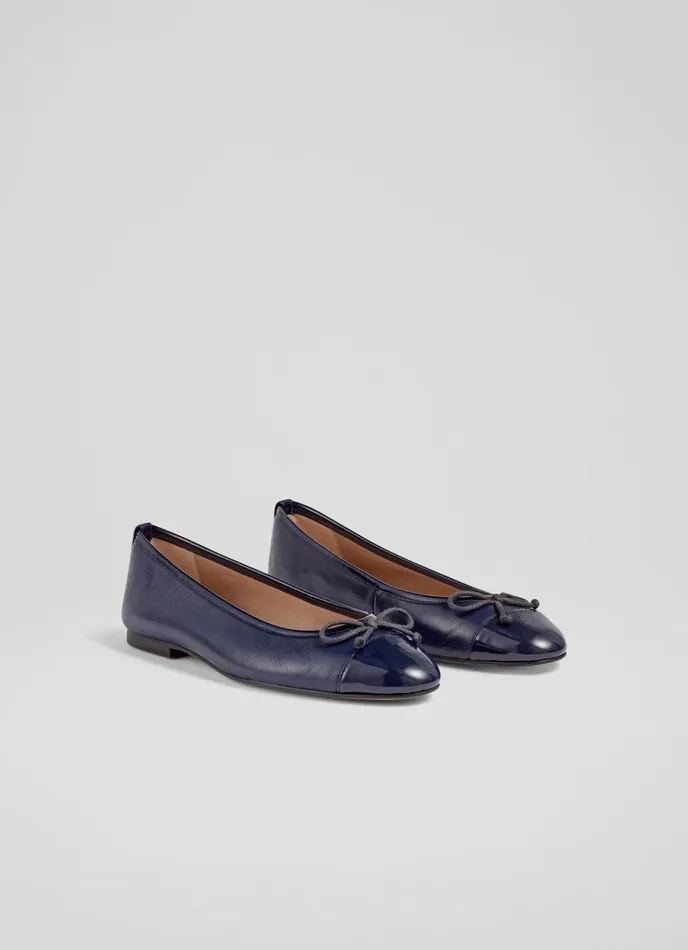 LK Bennett Kara Black Leather And Patent Toe Cap Ballet Flats Women Flats