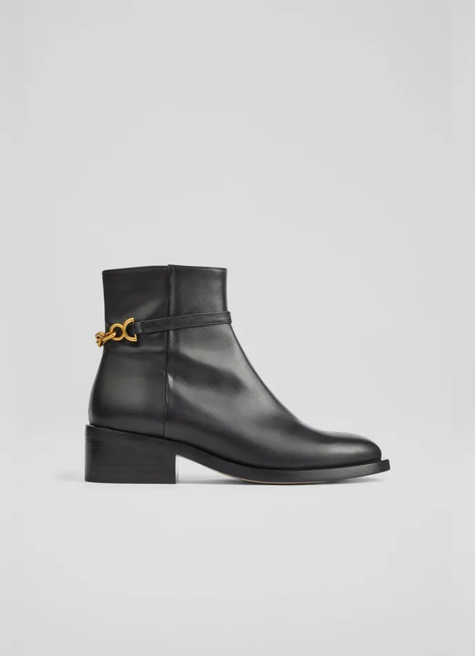 LK Bennett Lola Black Leather Ankle Boots Women Boots