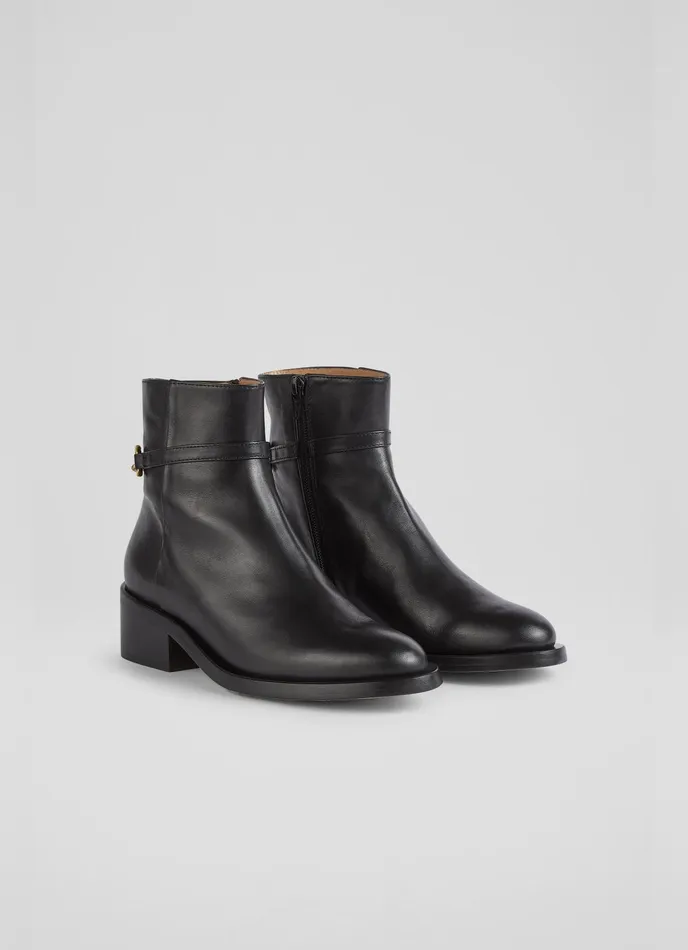 LK Bennett Lola Black Leather Ankle Boots Women Boots