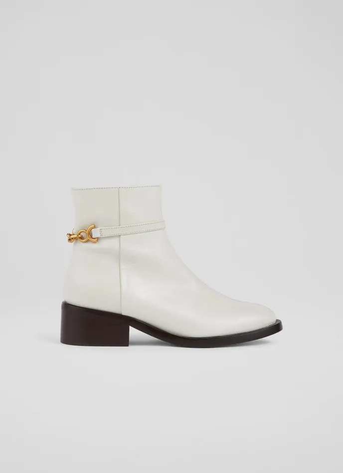 LK Bennett Lola Cream Leather Ankle Boots Women Boots