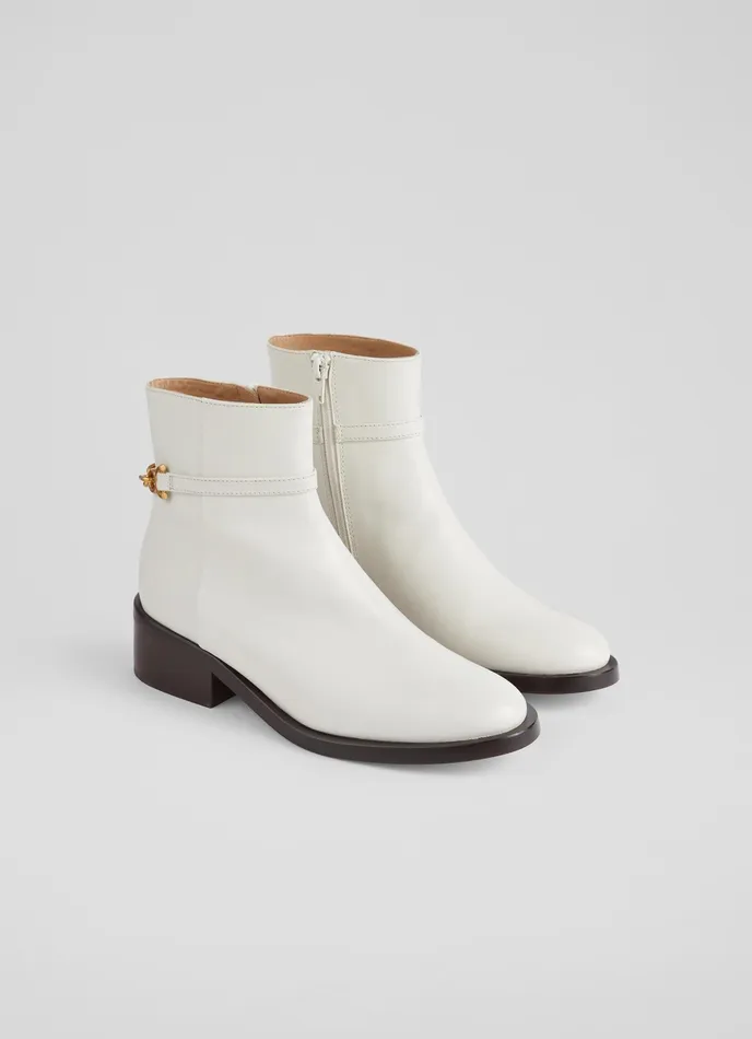 LK Bennett Lola Cream Leather Ankle Boots Women Boots