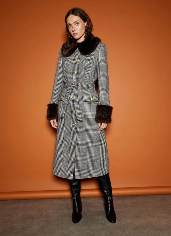 LK Bennett Lottie Black And White Prince Of Wales Check Coat Women Coats and Jackets