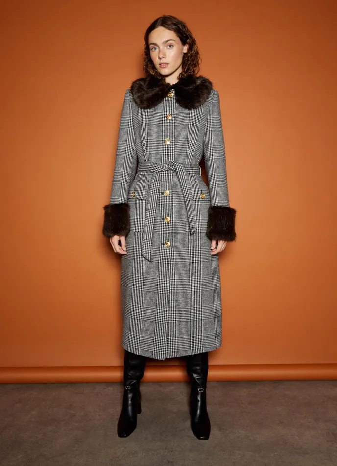 LK Bennett Lottie Black And White Prince Of Wales Check Coat Women Coats and Jackets