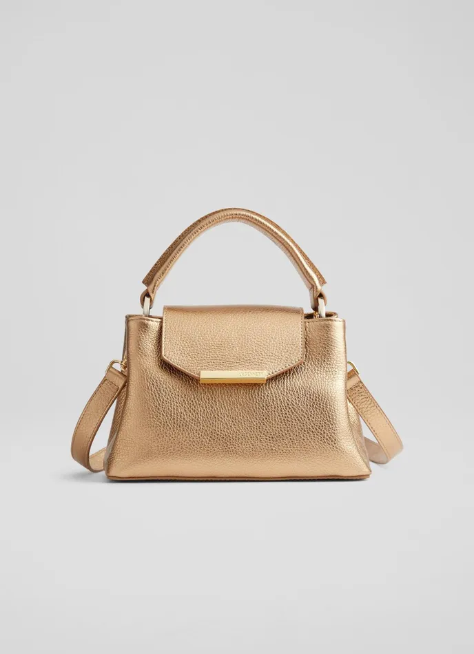 LK Bennett Mini Harbour Gold Leather Trapeze Tote Bag Women CrossBody Bags