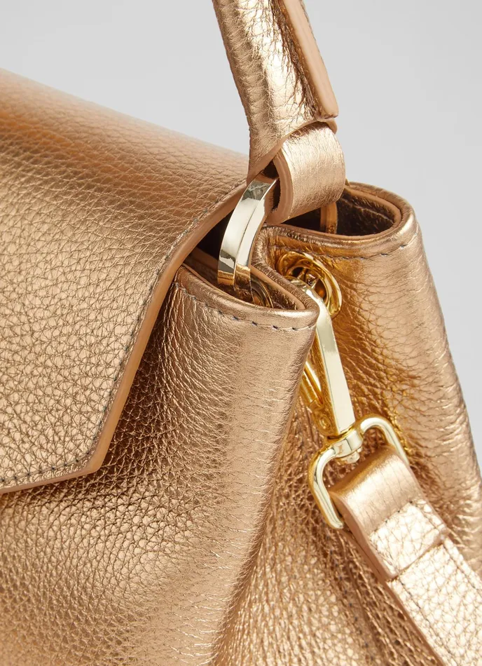 LK Bennett Mini Harbour Gold Leather Trapeze Tote Bag Women CrossBody Bags
