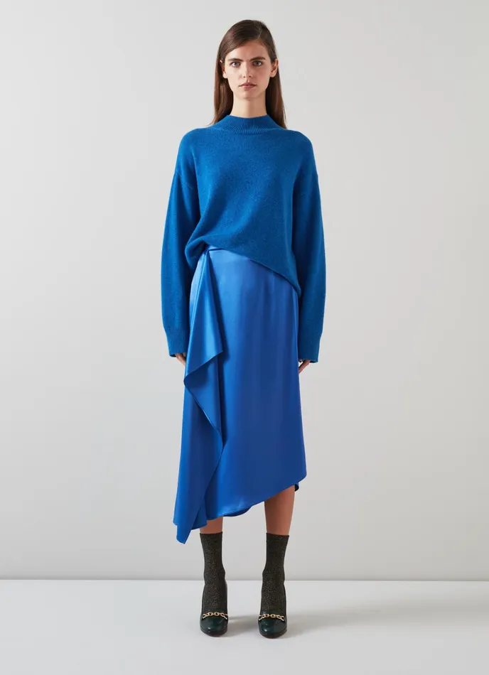 LK Bennett Zoe Blue Satin Waterfall Front Skirt Women Skirts