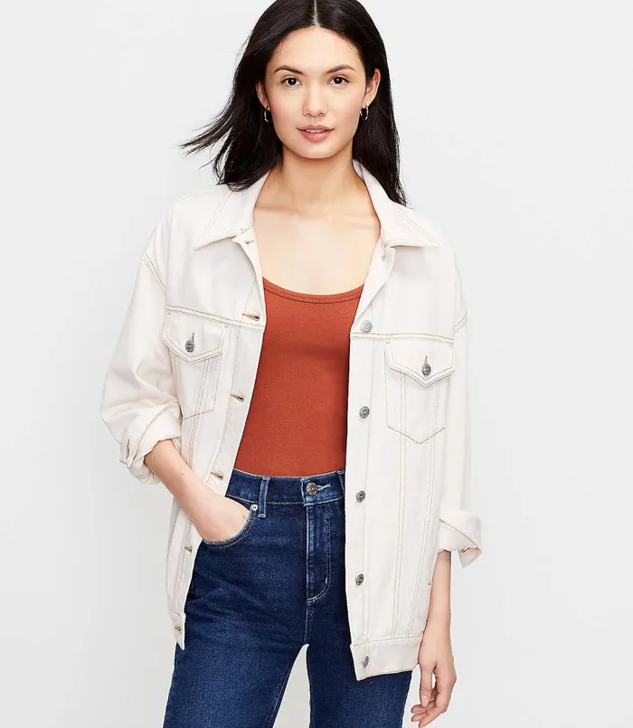 LOFT Denim Trucker Jacket In Natural White Natural White Women Jackets and Blazers