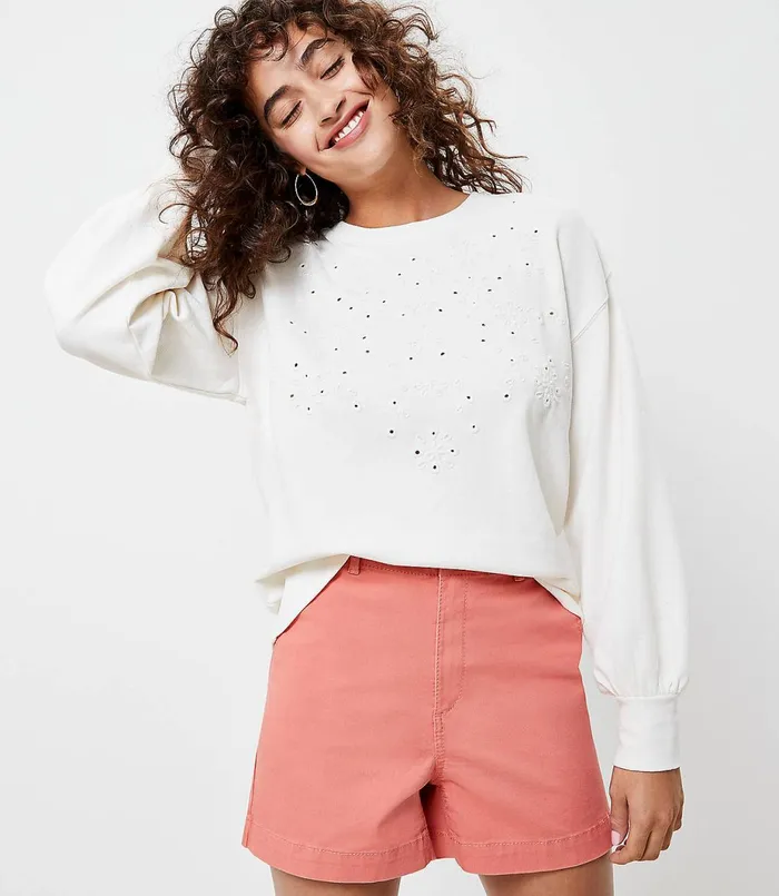 LOFT Eyelet Sweatshirt Whisper White Women Tees