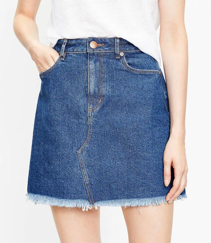 LOFT Frayed Denim Shift Skirt In Mid Indigo Wash Mid Indigo Wash Women Skirts LOFT Frayed Denim Shift Skirt In Mid Indigo Wash Mid Indigo Wash Women Skirts
