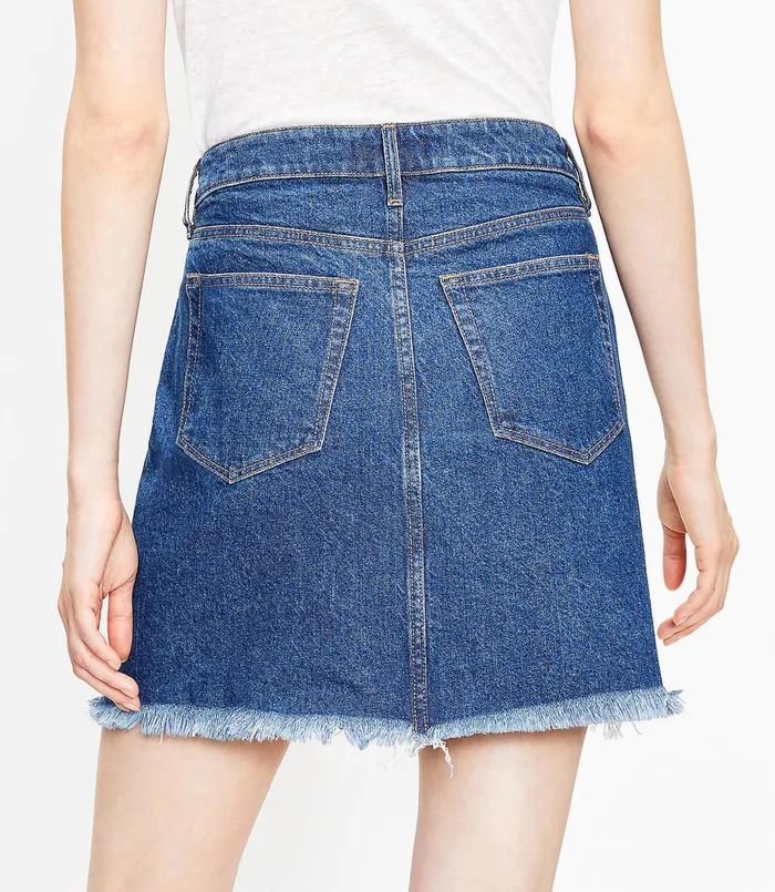 LOFT Frayed Denim Shift Skirt In Mid Indigo Wash Mid Indigo Wash Women Skirts