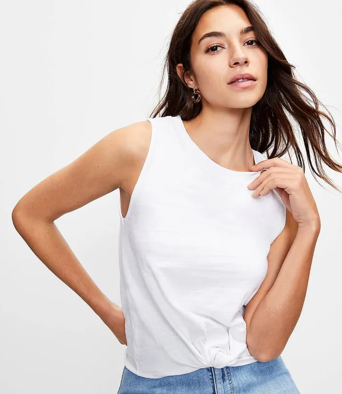 LOFT Knot Front Tank Top Black Women Loungewear