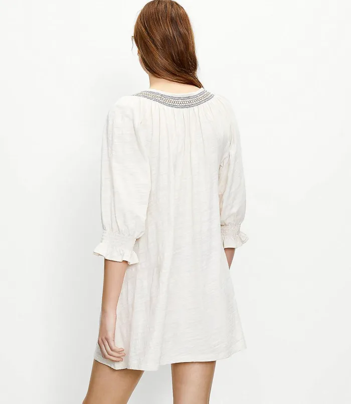 LOFT LOFT Beach Embroidered Tie Neck Swimsuit Coverup Whitecap Women Swim and Beach
