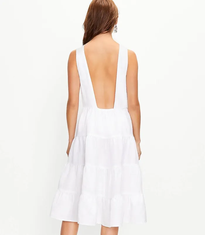 LOFT LOFT Beach Open Back Tiered Midi Dress White Women Midi and Maxi
