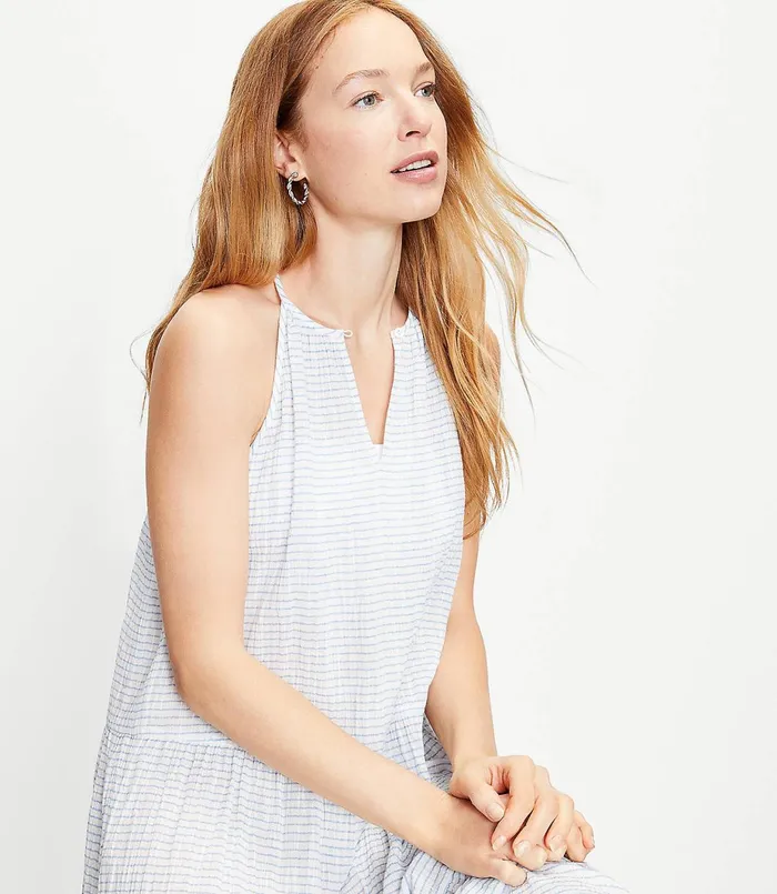LOFT LOFT Beach Tiered Halter Midi Dress White Women Midi and Maxi