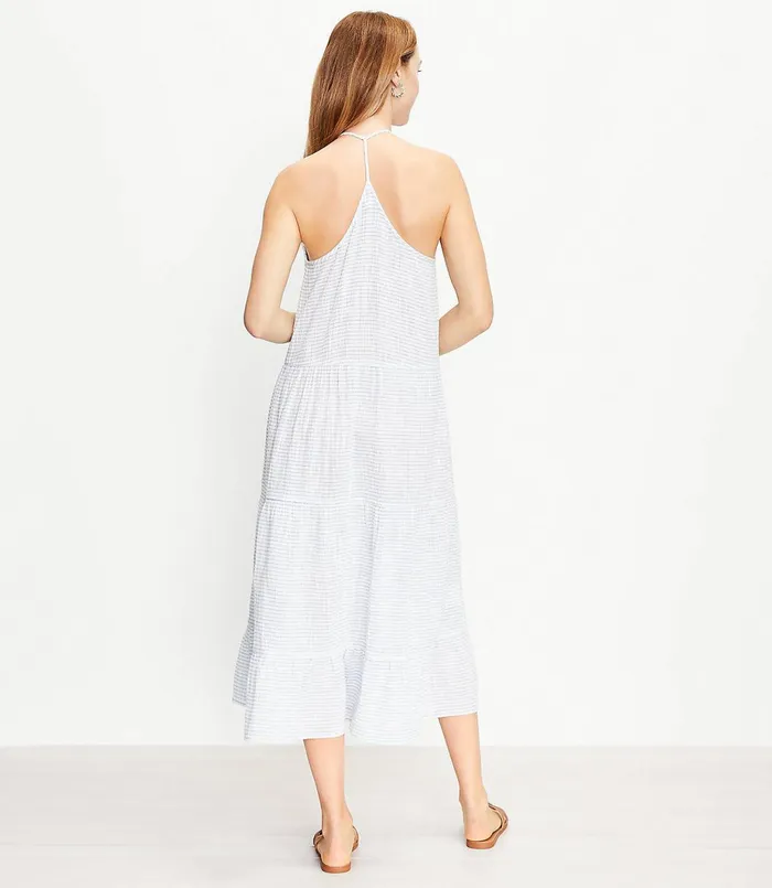 LOFT LOFT Beach Tiered Halter Midi Dress White Women Midi and Maxi