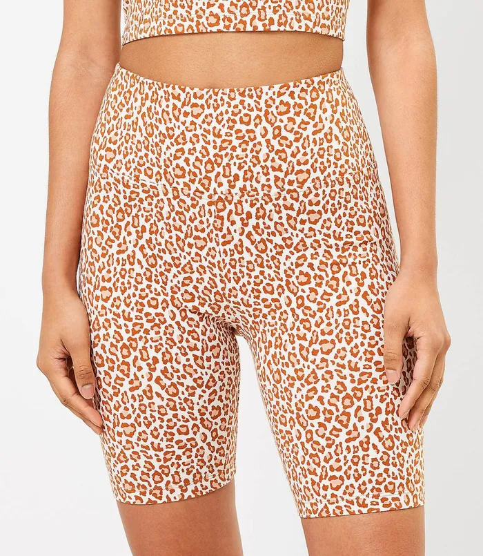 LOFT Lou and Grey Leopard Print Terry Bike Shorts Sweet Caramel Women Loungewear