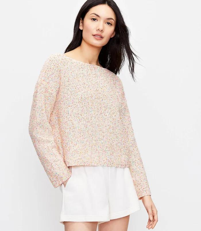 LOFT Lou and Grey Rainbow Sprinkle Sweater Neon Pink Women Loungewear